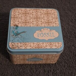 Fossil Accessories Watch Tin Box Unisex OS Blue Tan Vintage 2004 Guitar Graphic
